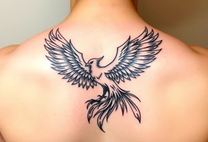 magnificent phoenix rising from golden flames with trailing embers tattoo idea