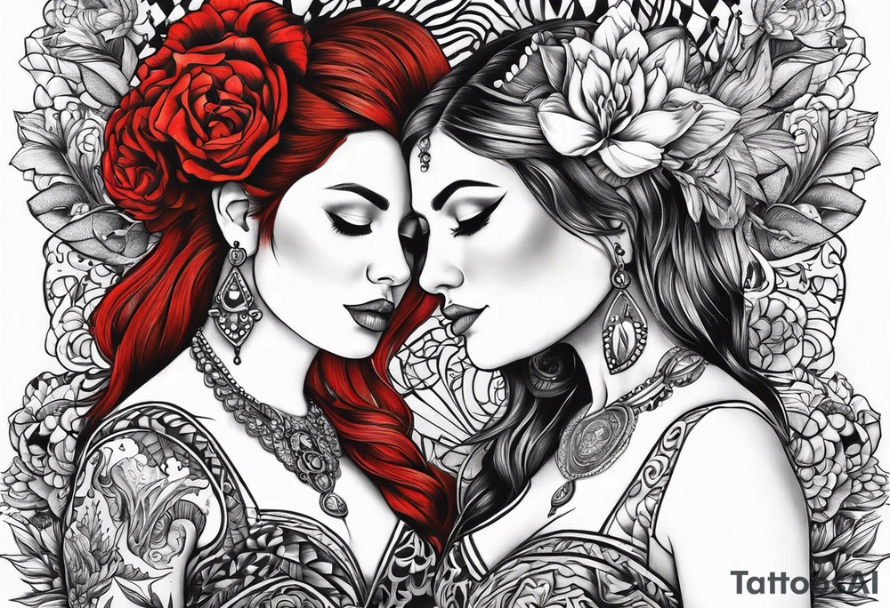 Couple's tattoos red head and brown mexican tattoo idea