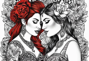 Couple's tattoos red head and brown mexican tattoo idea