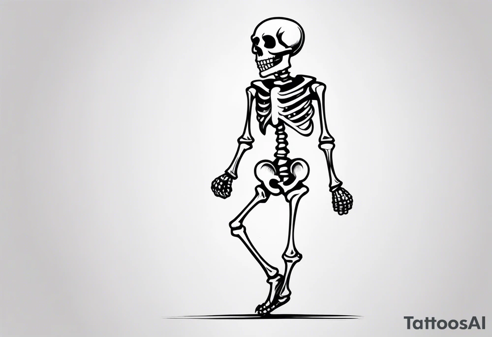 walking happy skeleton tattoo idea
