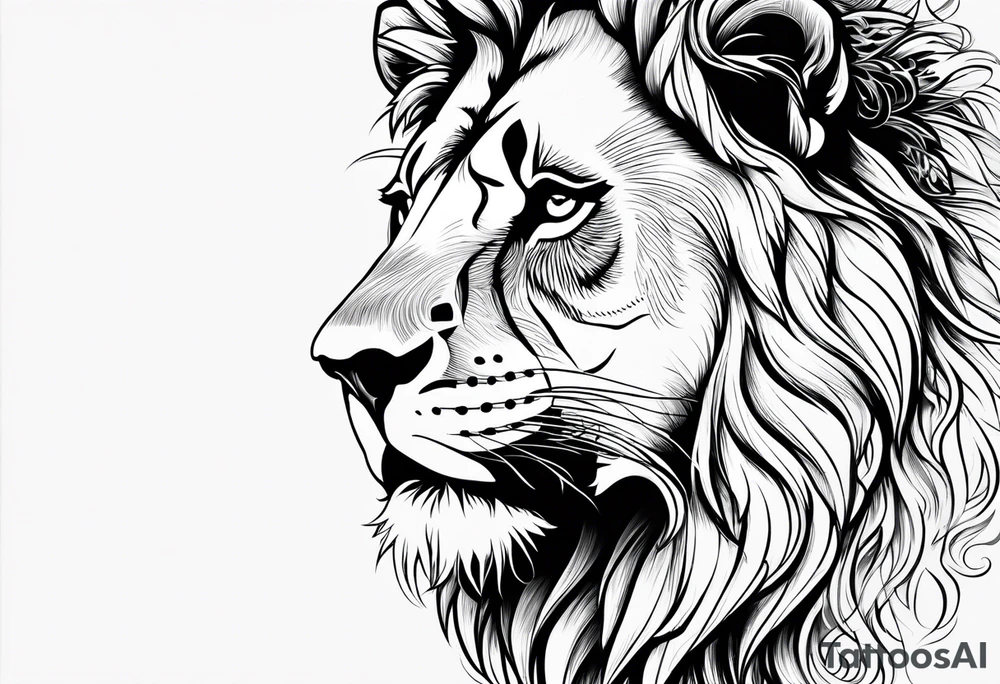Lion face half face delicate tattoo idea