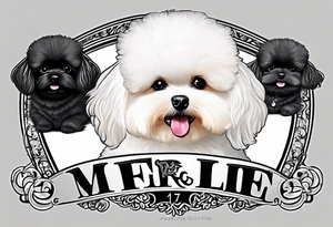 A white Bichon frise with a black pomeranian and a black poodle with the words “MFer 4 Life” tattoo idea