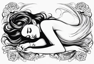 woman laying with her back facing the front and her hair flowing tattoo idea