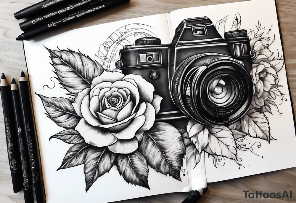 Flower : rose , sunflower, camera, book tattoo idea