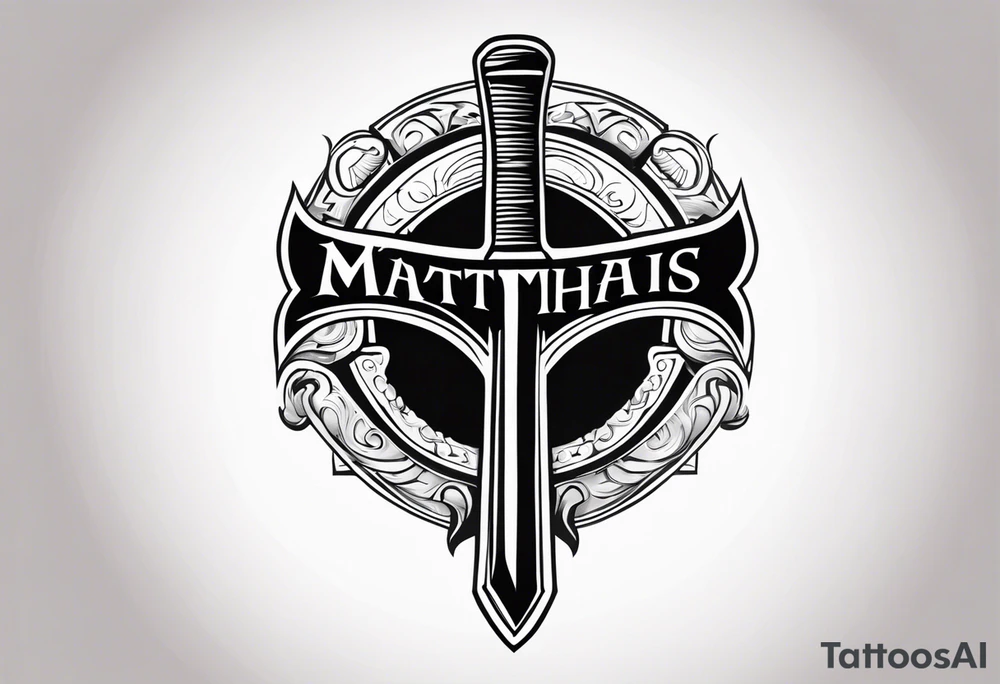 The symbol of Matthias a open Bible and a battle Axe tattoo idea