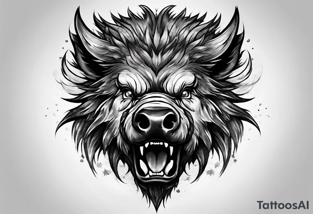 angry boar front tattoo idea