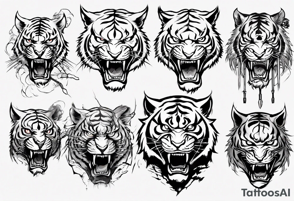 katana daemon tiger head tattoo idea