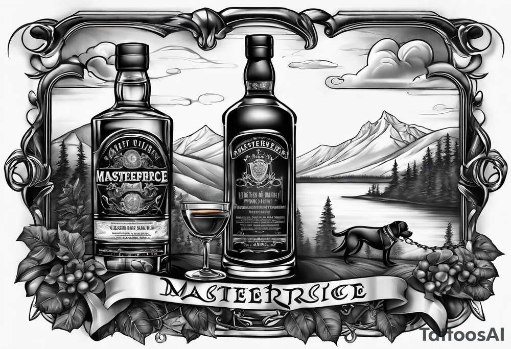 Windsor Canadian whiskey and glass and dog tags tattoo idea