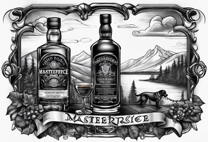 Windsor Canadian whiskey and glass and dog tags tattoo idea