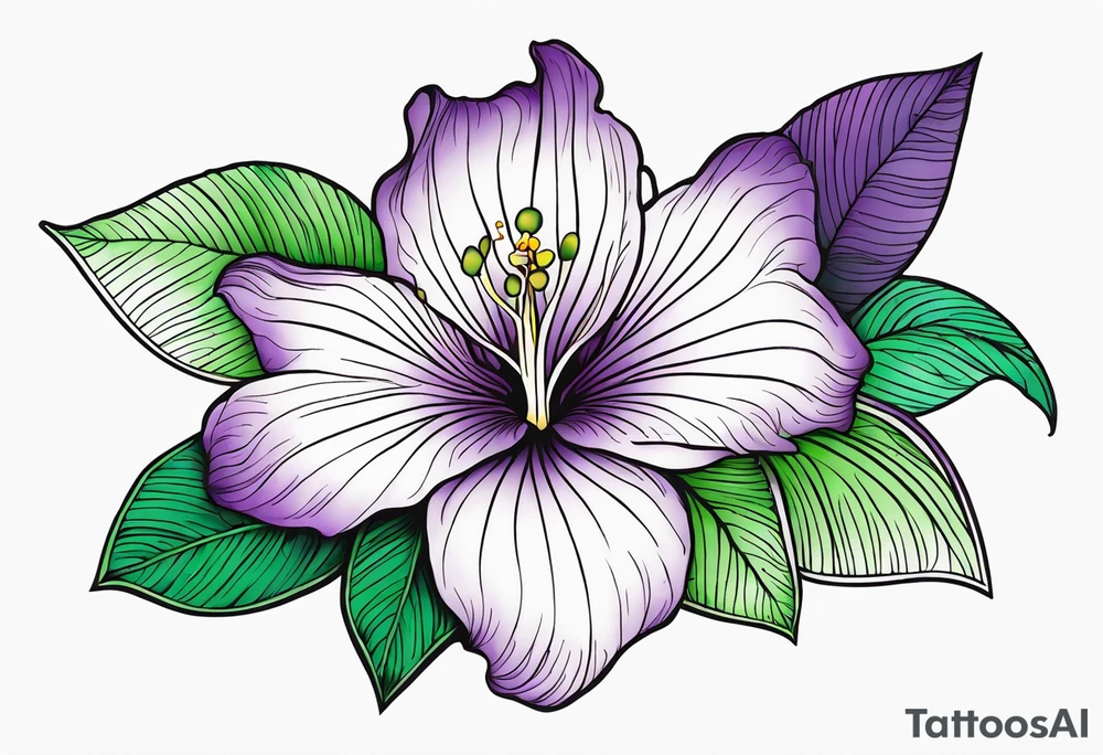 An outline of a rio dipladenia flower with a green and purple background tattoo idea