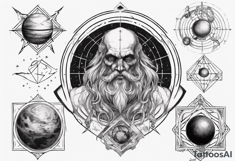 Occult esoteric, atlas with black-cube of saturn upon his back tattoo idea