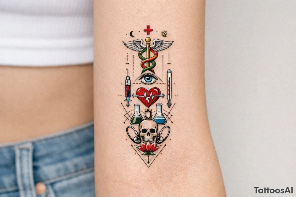 Now, based on the picture I've liked, make it 3 times taller, and add medical theme tattoo idea