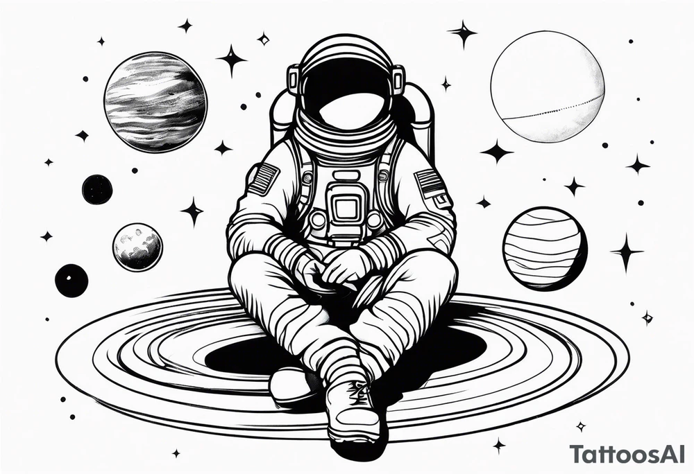 Astronaut sitting on planets tattoo idea