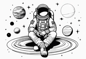 Astronaut sitting on planets tattoo idea