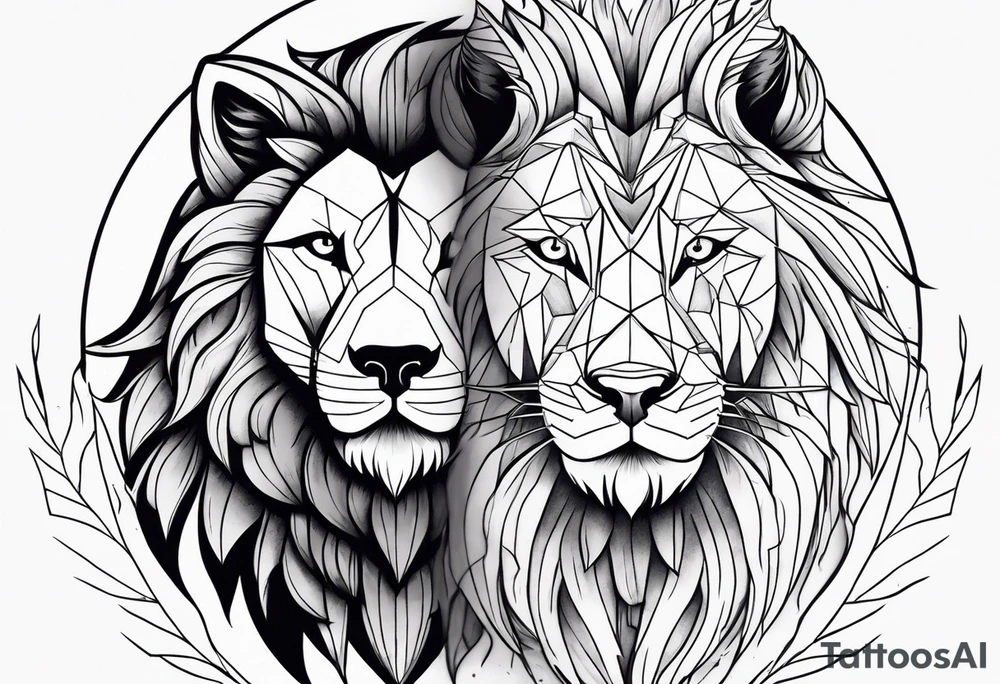 lion and wolf together but playful tattoo idea