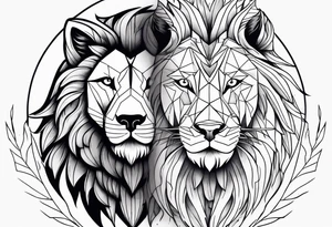 lion and wolf together but playful tattoo idea
