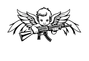 a baby angel with wings holding an Ak-47 tattoo idea
