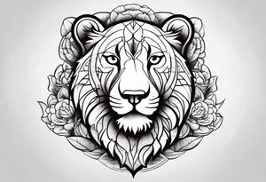 leão poderoso com relógio e bússola no fundo tattoo idea