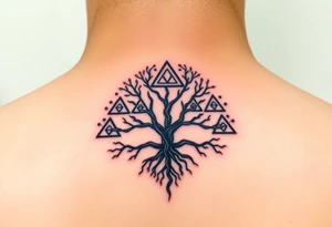 A geometric family tree with deep root interconnected triangles and hexagons, reflecting the strong foundation of ancestry tattoo idea