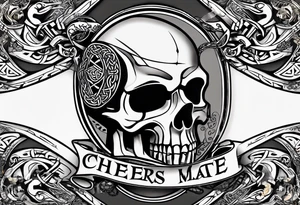 "Cheers Mate" text, armband +Celtic +grey Cancer Ribbon +tribal +artistic tattoo idea