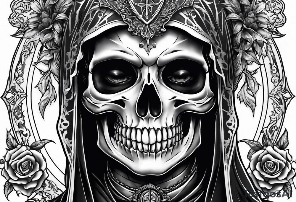 lady skeleton grim reaper devil tattoo idea