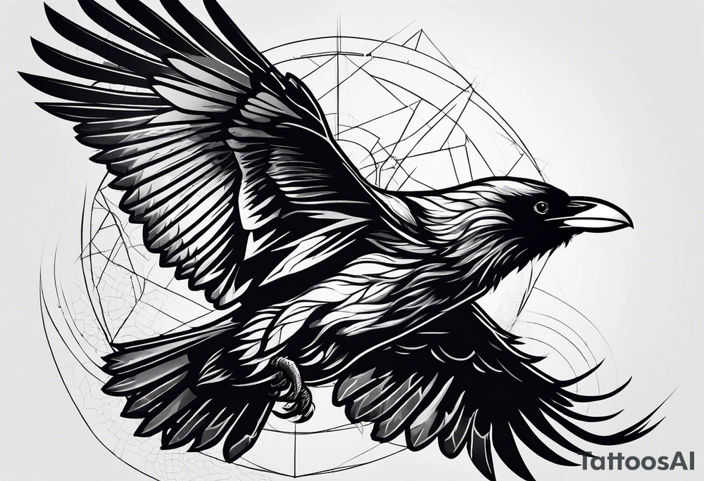 outline with straight lines of a flying raven, withot grafik inside tattoo idea