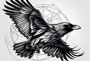 outline with straight lines of a flying raven, withot grafik inside tattoo idea