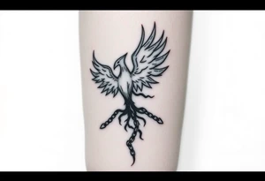 Design a minimalist tattoo: a phoenix or tree breaking chains, symbolizing freedom from addiction and rebirth. Include dates 21.02 and 22.02 subtly. Emphasize self-love, dignity, and inner strength. tattoo idea