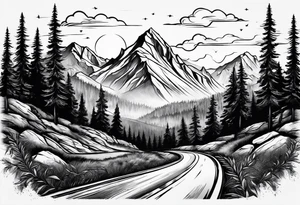 road into mountain tattoo idea