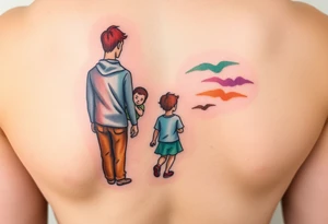 Family 2 parents, 1 baby boy, one 3-year girl wlking through the horizons tattoo idea