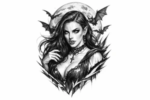 female vampire,bats,full moon. tattoo idea