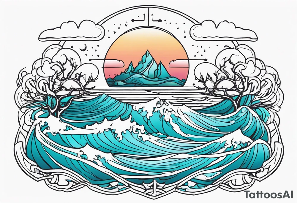 calm sea and Yggdrasill tattoo idea