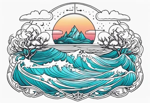 calm sea and Yggdrasill tattoo idea