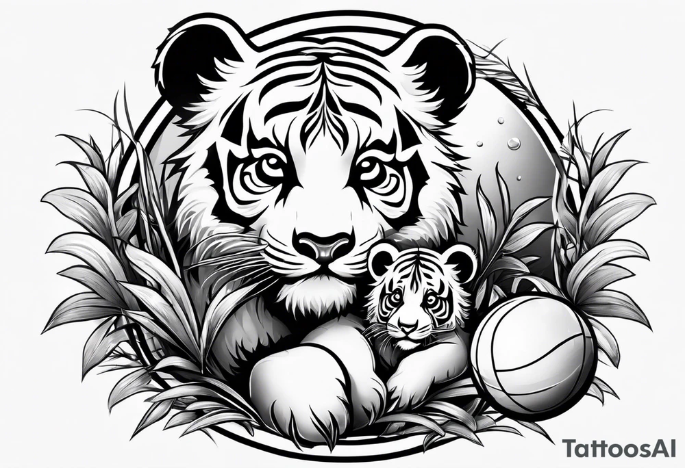 Baby panda and baby tiger passing a ball tattoo idea