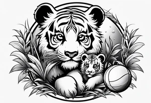 Baby panda and baby tiger passing a ball tattoo idea