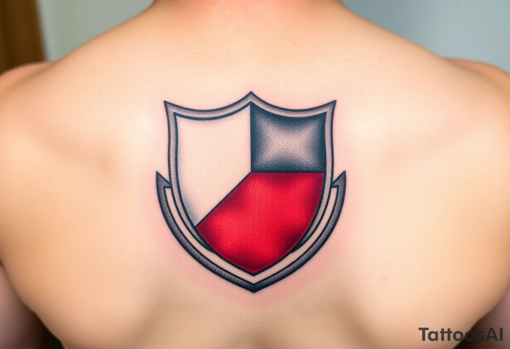 A Czech flag inside a shield emblem, with metallic textures enhancing its strength and durability tattoo idea