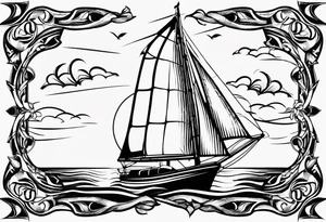 sailboat sail patched in such a way that it resembles a maritime lighthouse. tattoo idea