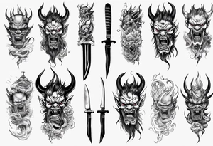 Japanese demon coming out of a knife blade tattoo idea