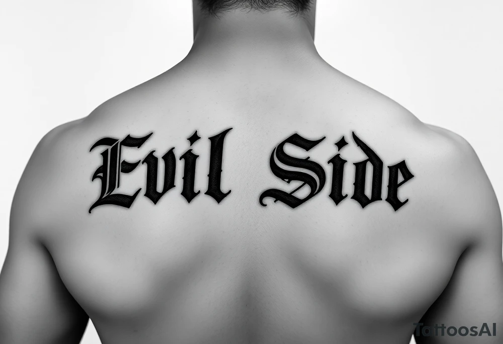 Tattoo saying Evil Side. black and white . Gangsta shaded outside letters tattoo idea
