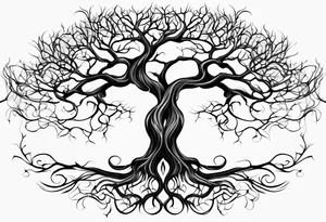 twisted leafless tree with long roots and branches stencil for chest and collar bone. symmetrical tattoo idea