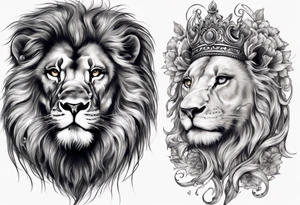One Face , left part of it Lion right part of it godess tattoo idea