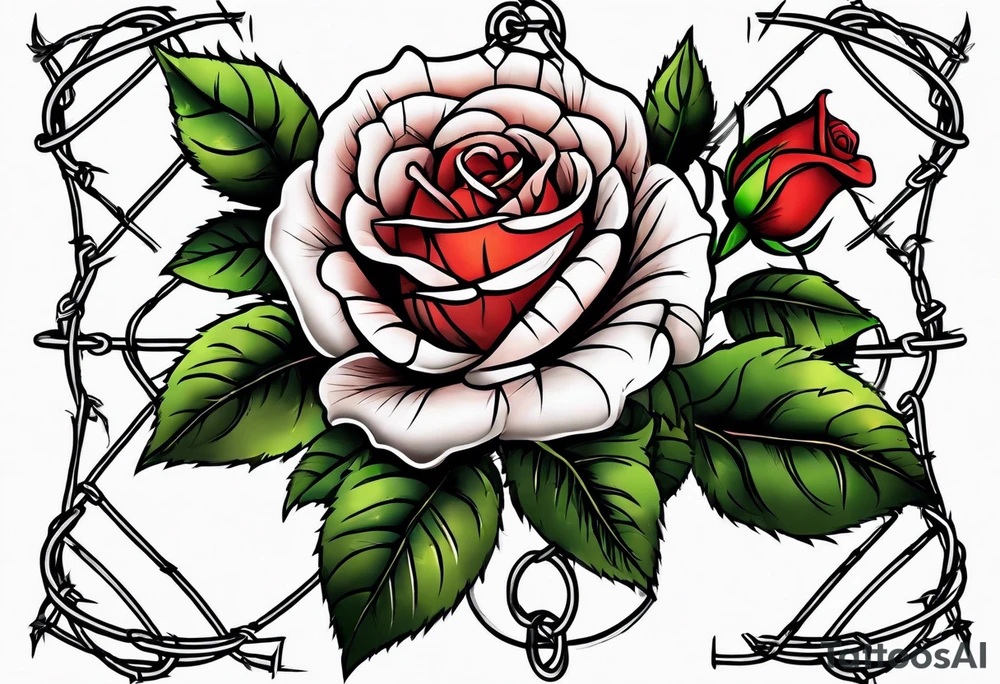 roses with thorns and barbed wire intertwined tattoo idea