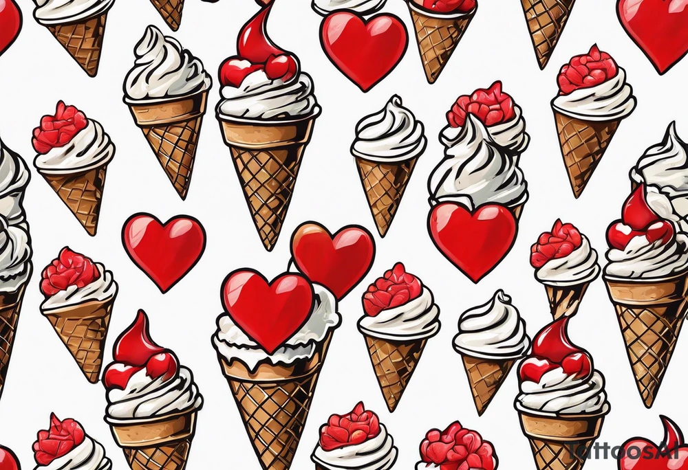ice cream cone with one red heart tattoo idea