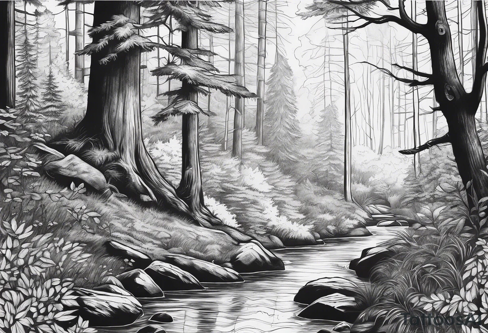 Woodland scene tattoo idea