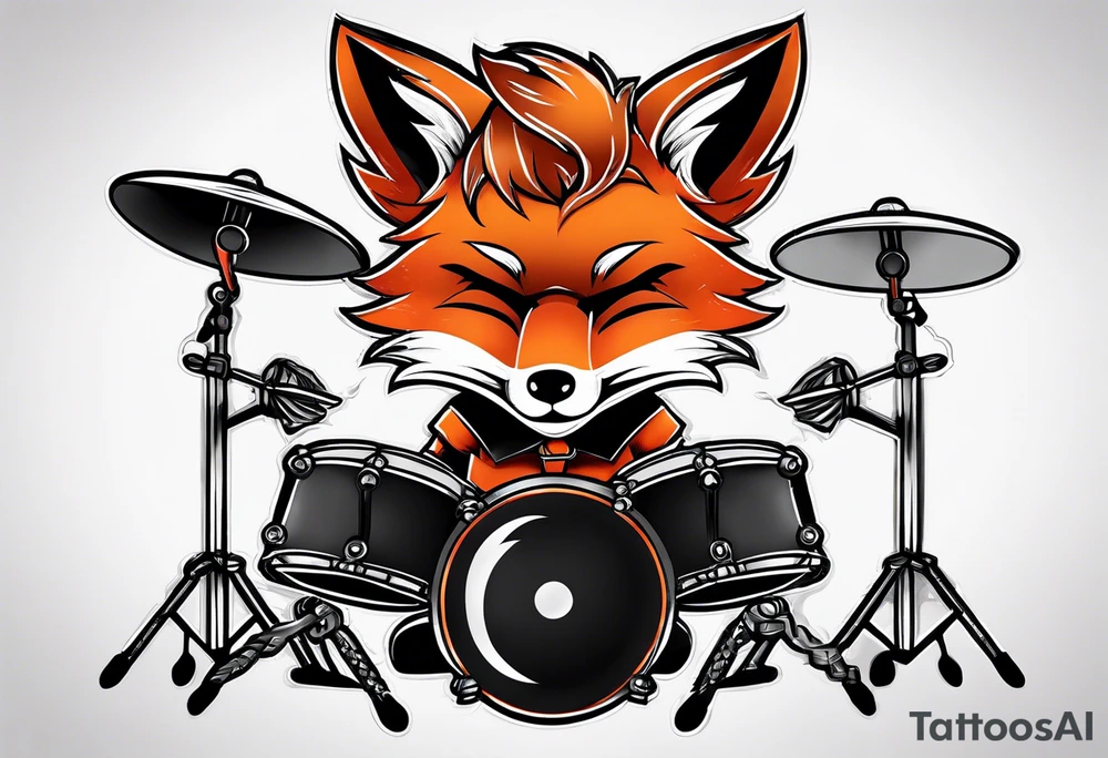 Evil fox playing drums tattoo idea