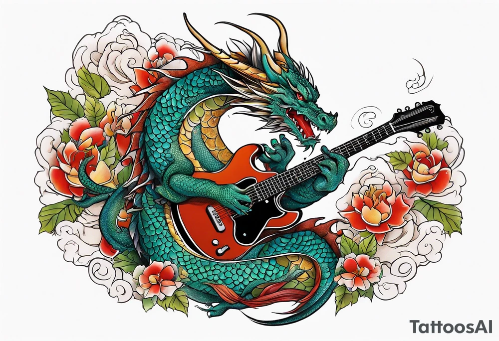 Dragon playing guitar tattoo idea