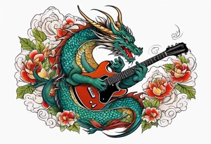 Dragon playing guitar tattoo idea