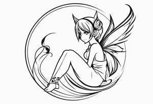 A fairy with a tail inspired by the logo of the show called Fairy Tail in a fetal position tattoo idea