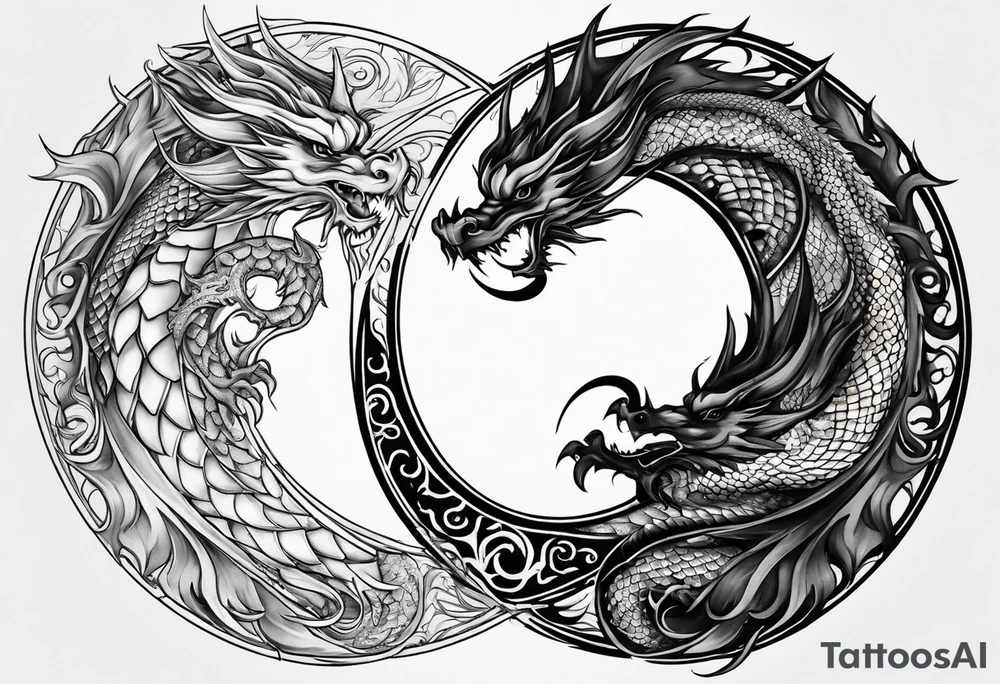2 dragons in a yin and yang shape tattoo idea