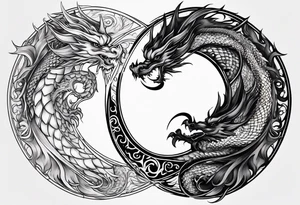 2 dragons in a yin and yang shape tattoo idea